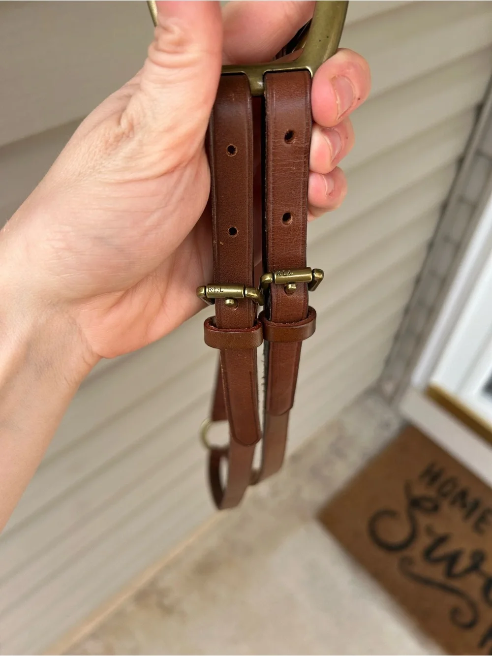 Vintage Lauren Ralph Lauren Equestrian Style Brown Leather Belt with Gold Buckle